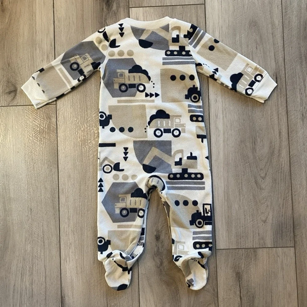 Carter's Boys Fleece Footed Pajamas 9 M Button-Up Construction Themed - Picture 4 of 8